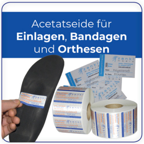 Einlagenetiketten aus Acetatseide zur Kennzeichnung von orthopädischen Maßeinlagen gem. MDR